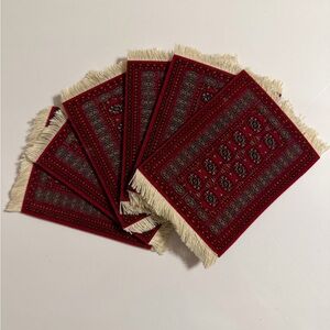 Turkoman Bokhara Coaster Oriental-Style Mini Rug with Fringe - Set of 6. NWOT